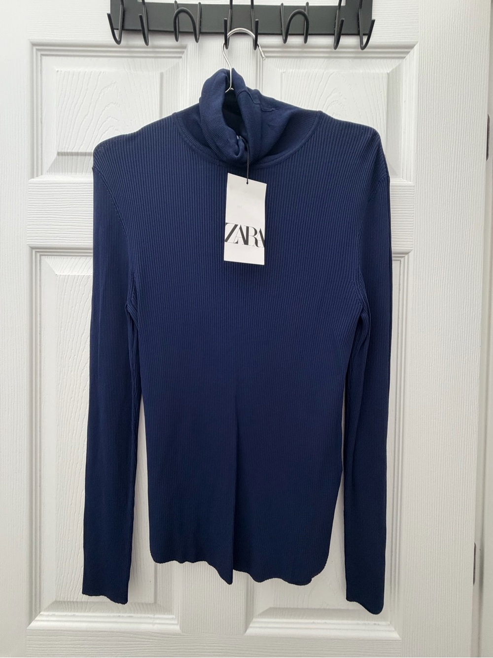 Zara Navy Ribbed Turtle Neck Long Sleeve Top (NWT)